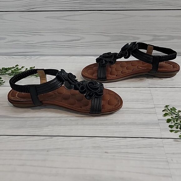 Patrizia By Spring Step Nectarine Black Floral Sandals Womens Size 8 - Picture 4 of 11